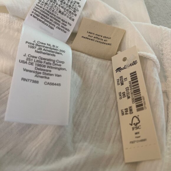 NWT Madewell Womens White V-Neck T-Shirt Size 1X Organic Cotton Blend - Picture 7 of 7